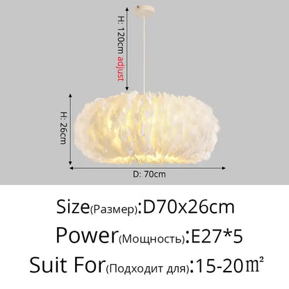 feather decor led chandelier white bedroom pendant light