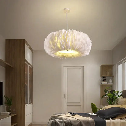 feather decor led chandelier white bedroom pendant light