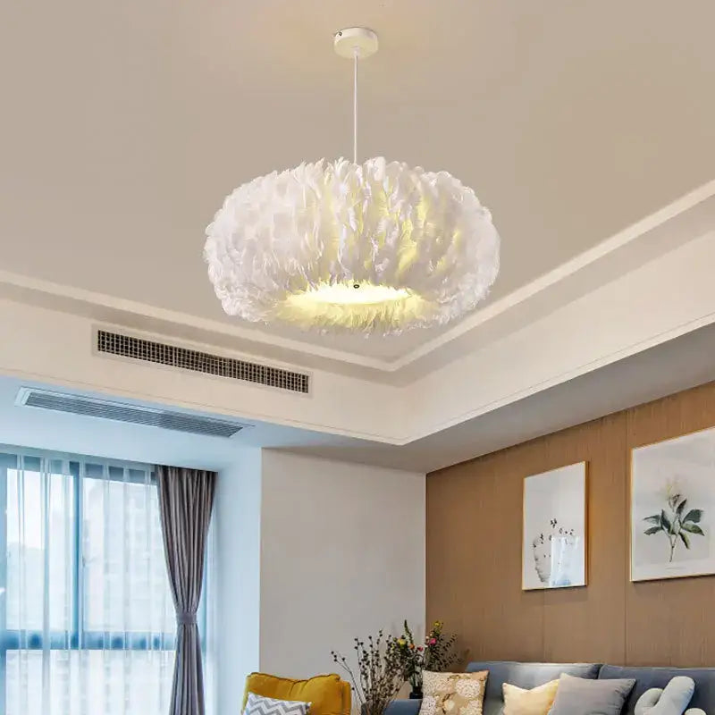 feather decor led chandelier white bedroom pendant light