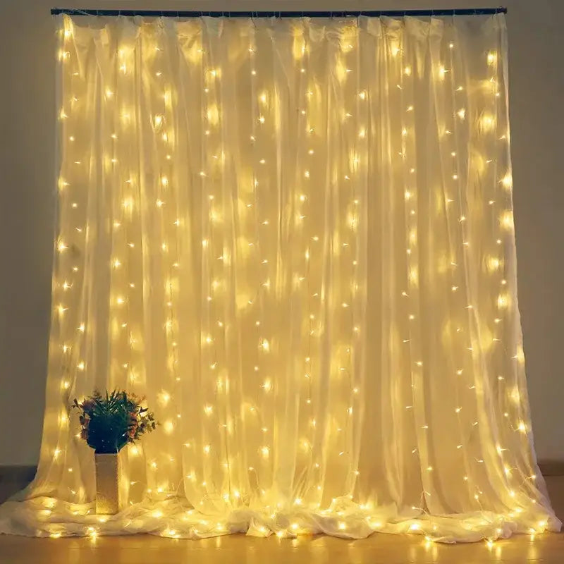 Festive golden usb 3x3m fairy lights curtain for bedroom with remote