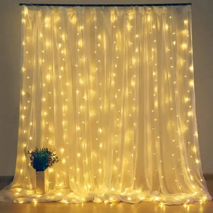 Festive golden usb 3x3m fairy lights curtain for bedroom with remote