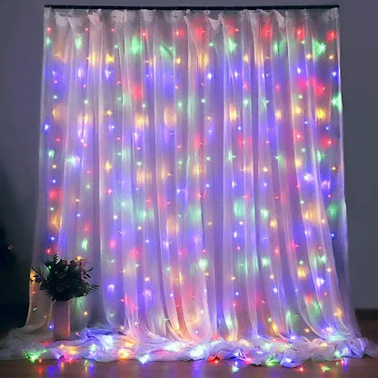 Festive golden usb 3x3m fairy lights curtain for bedroom with remote