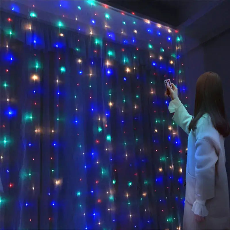 Festive golden usb 3x3m fairy lights curtain for bedroom with remote