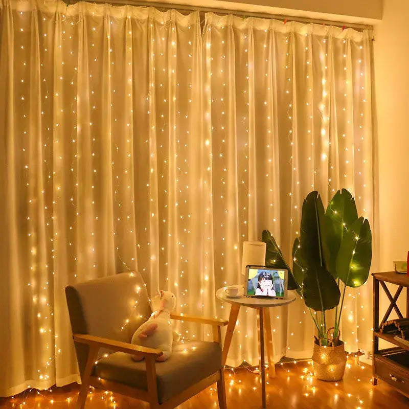 Festive golden usb 3x3m fairy lights curtain for bedroom with remote