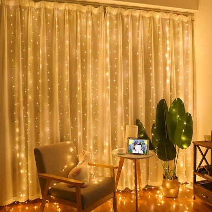 Festive golden usb 3x3m fairy lights curtain for bedroom with remote
