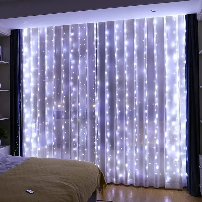 Festive golden usb 3x3m fairy lights curtain for bedroom with remote