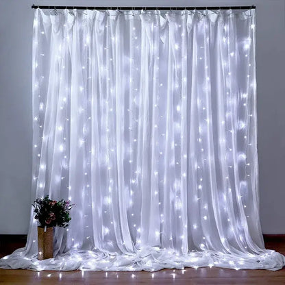 Festive golden usb 3x3m fairy lights curtain for bedroom with remote