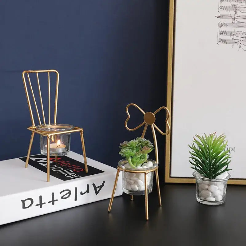 Gold flamingo metal vase with glass bowl living room home decor
