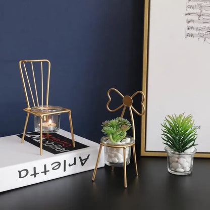 Gold flamingo metal vase with glass bowl living room home decor