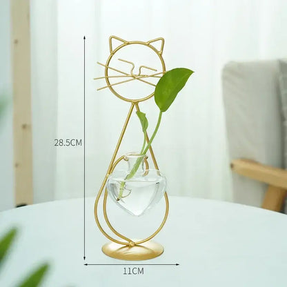 Gold flamingo metal vase with glass bowl living room home decor