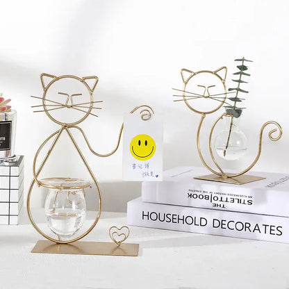 Gold flamingo metal vase with glass bowl living room home decor