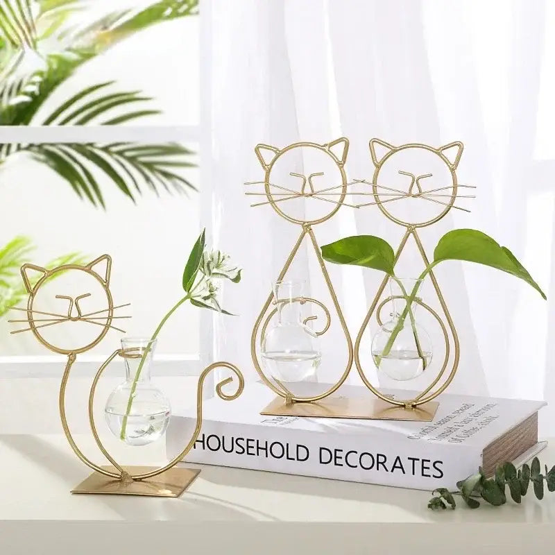 Gold flamingo metal vase with glass bowl living room home decor