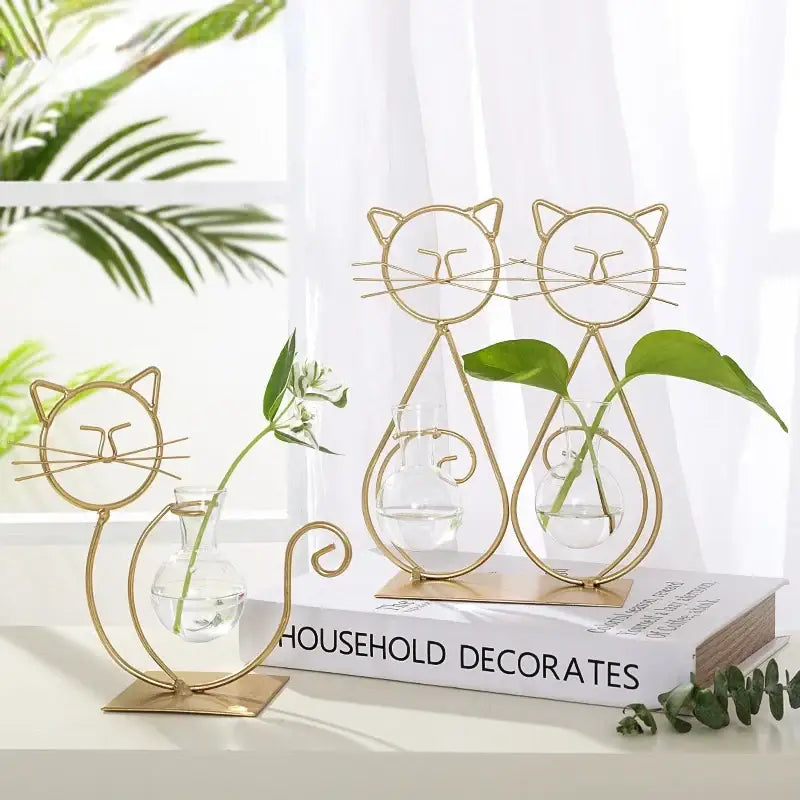 Gold flamingo metal vase with glass bowl living room home decor