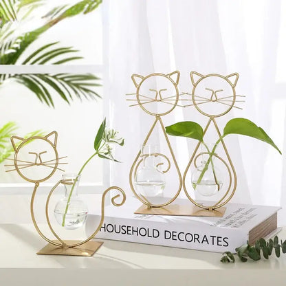 Gold flamingo metal vase with glass bowl living room home decor