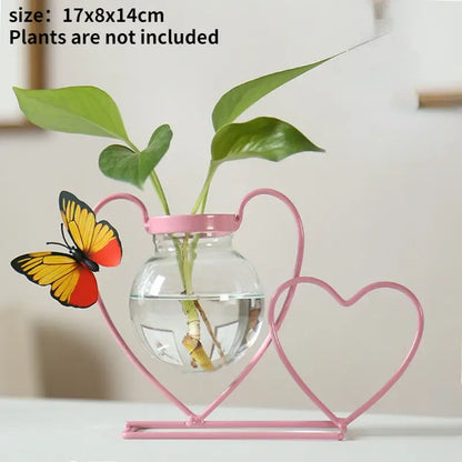 Gold flamingo metal vase with glass bowl living room home decor