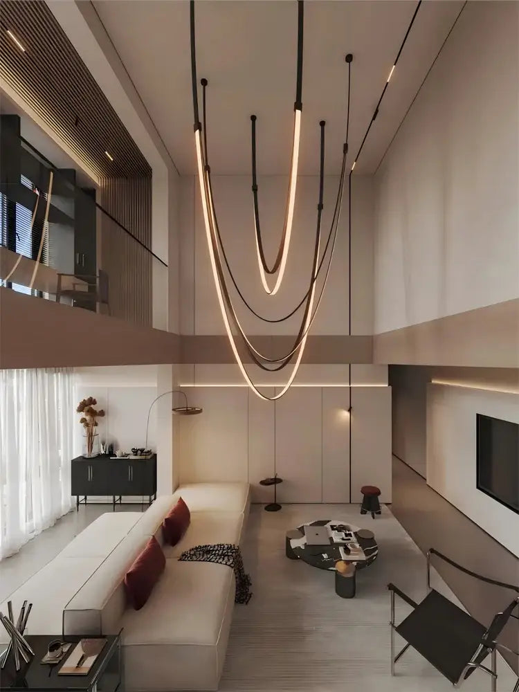 Modern double tiered flexible leather belt led chandelier dining room