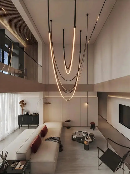 Modern double tiered flexible leather belt led chandelier dining room