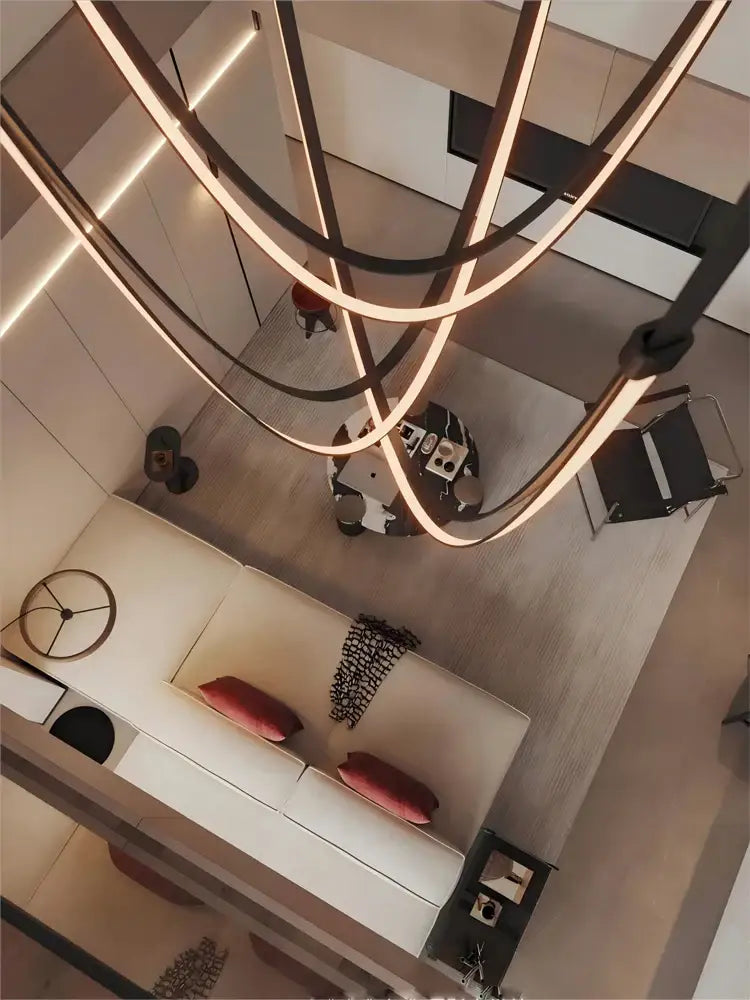 Modern double tiered flexible leather belt led chandelier dining room
