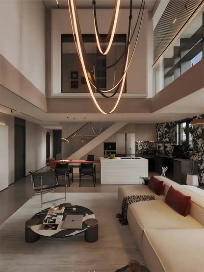 Modern double tiered flexible leather belt led chandelier dining room