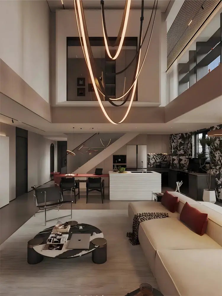 Modern double tiered flexible leather belt led chandelier dining room
