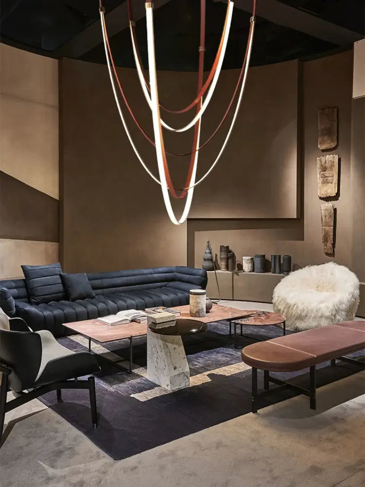 Modern double tiered flexible leather belt led chandelier dining room