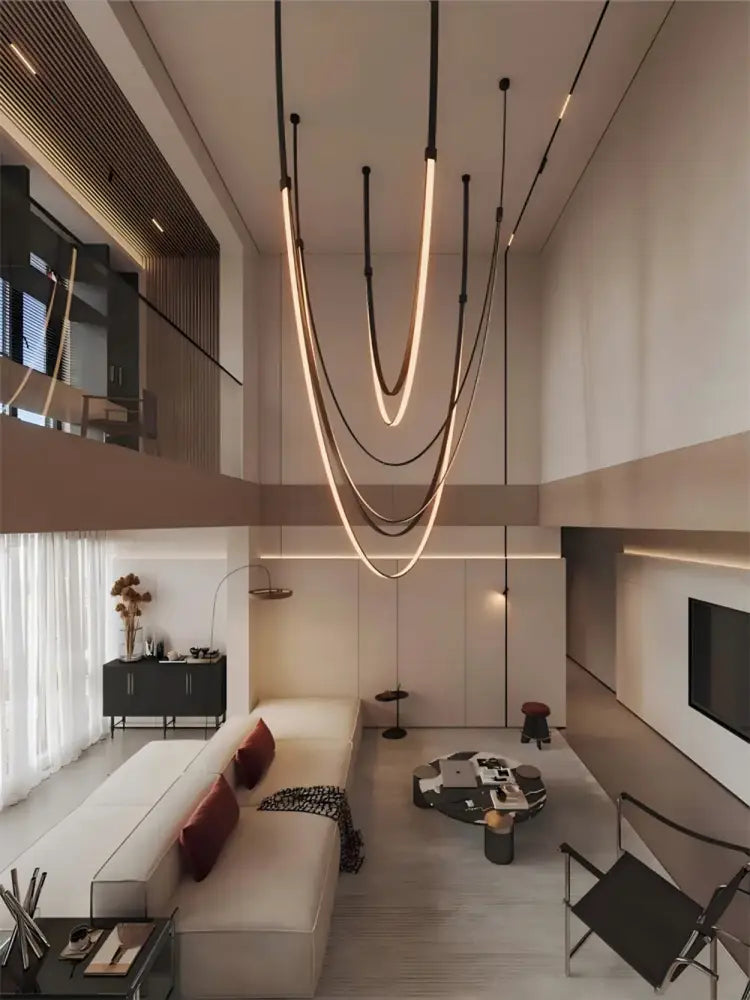 Modern double tiered flexible leather belt led chandelier dining room