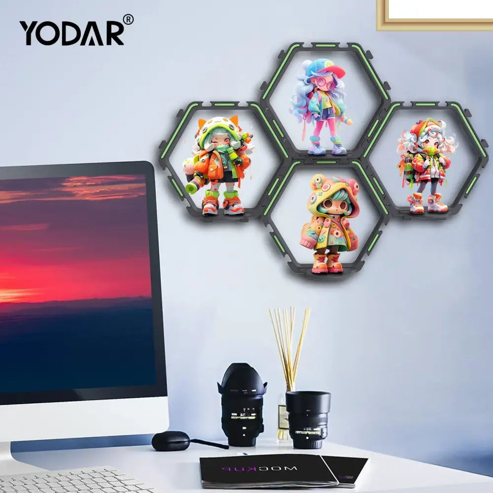 Hexagonal modular floating display shelf bedroom collectible frame