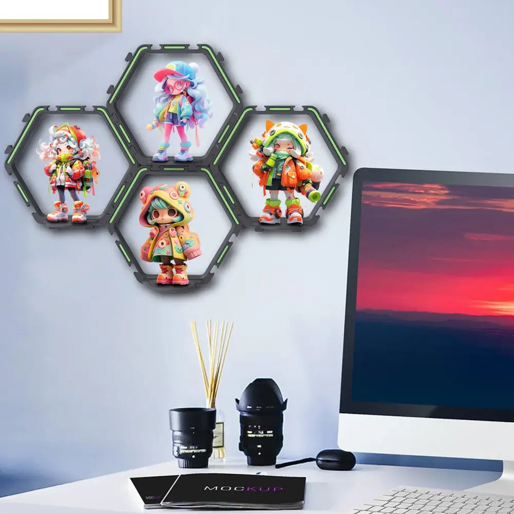 Hexagonal modular floating display shelf bedroom collectible frame
