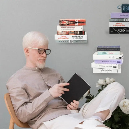 Modern black & white 2pcs floating bookshelf tablet stand bedroom