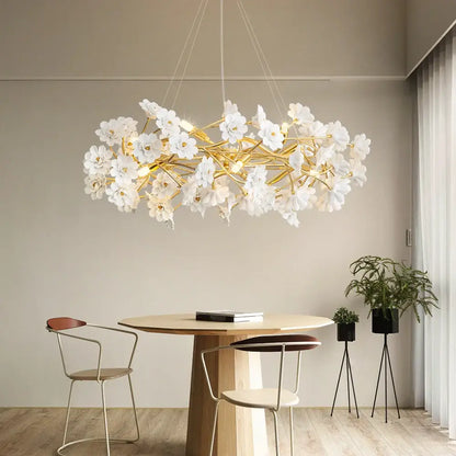 Modern french white flower ceramic chandelier dining room light