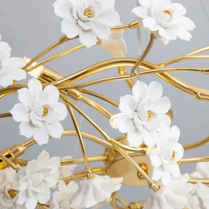Modern french white flower ceramic chandelier dining room light