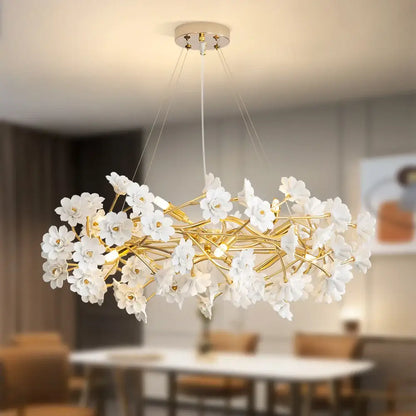 Modern french white flower ceramic chandelier dining room light