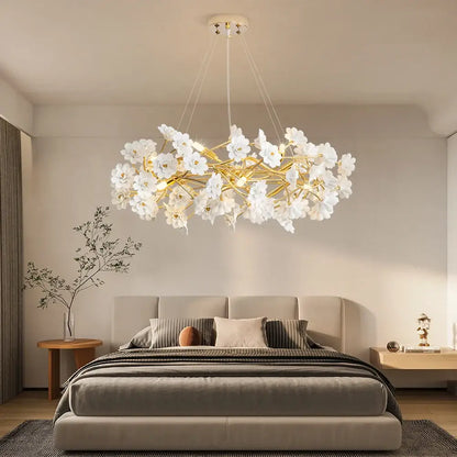 Modern french white flower ceramic chandelier dining room light