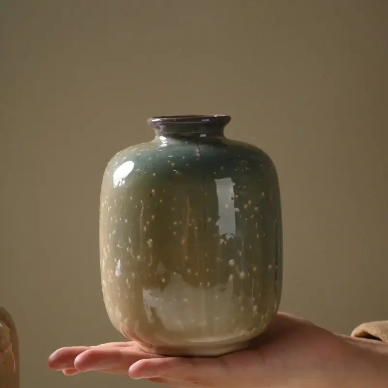 Glossy beige speckled decor ceramic vase living room berry accent