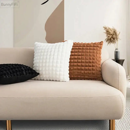 fluffy faux fur cushion cover living room cream & brown