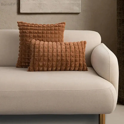 fluffy faux fur cushion cover living room cream & brown