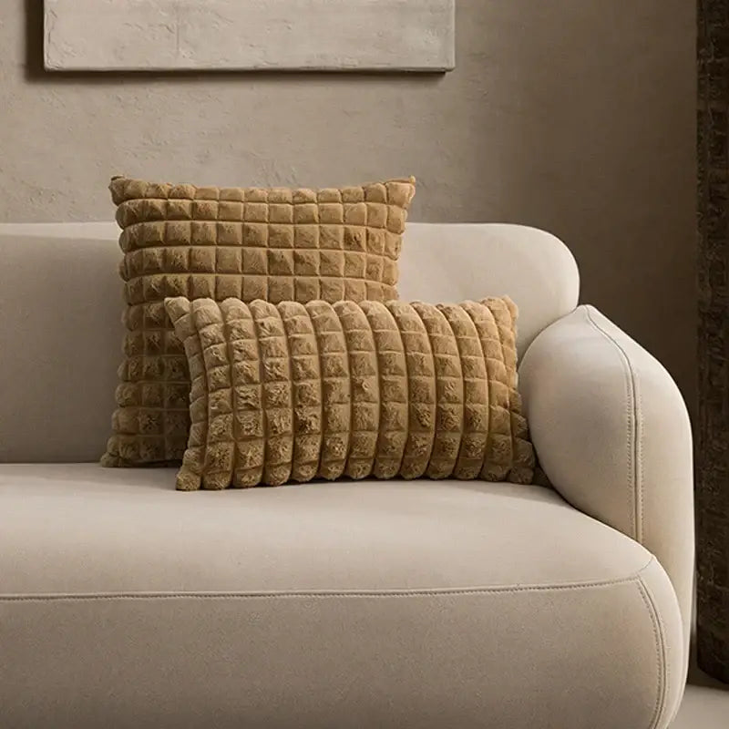 fluffy faux fur cushion cover living room cream & brown