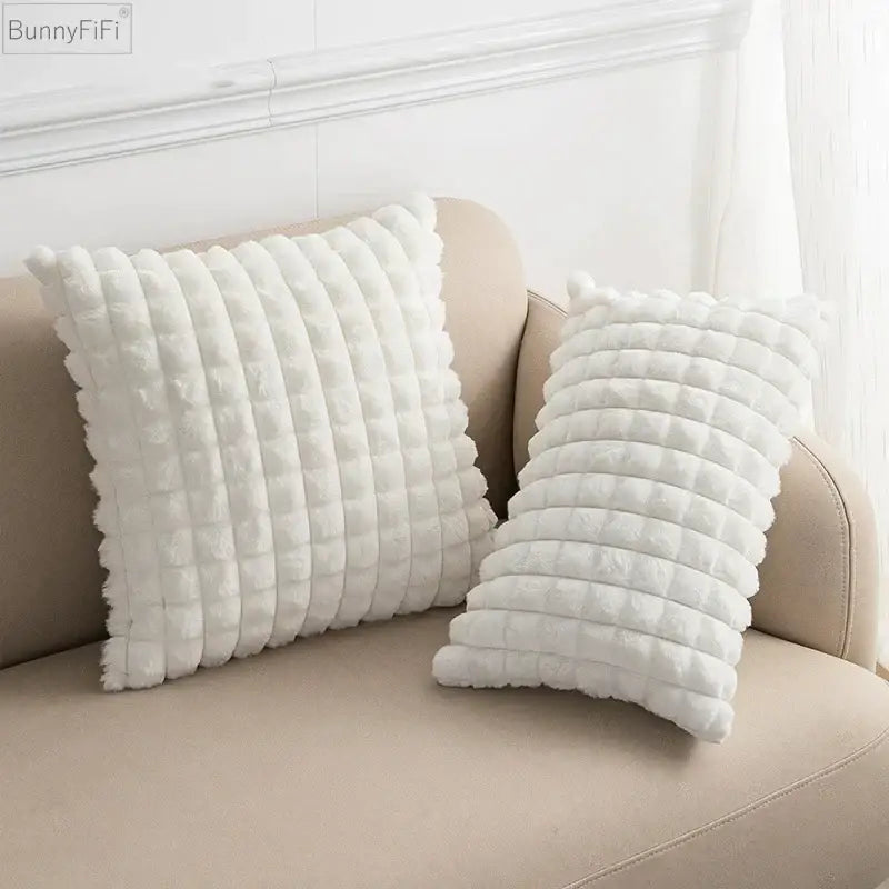 fluffy faux fur cushion cover living room cream & brown