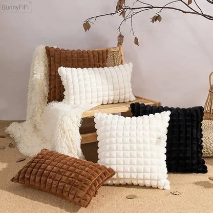 fluffy faux fur cushion cover living room cream & brown
