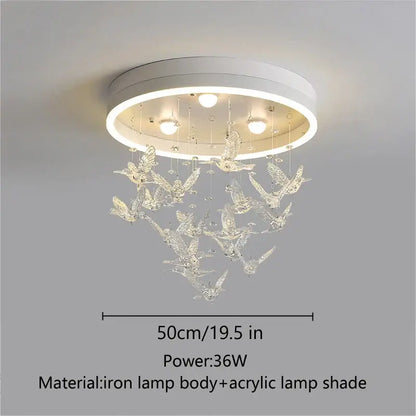 flying bird white crystal ceiling light for bedroom