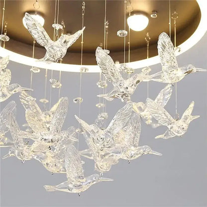 flying bird white crystal ceiling light for bedroom