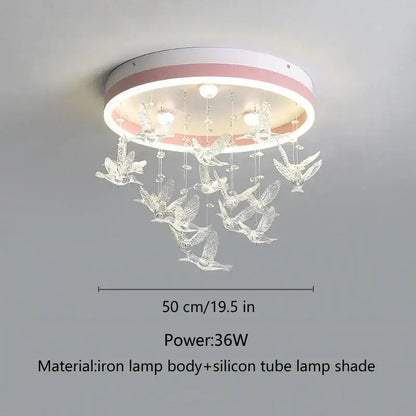 flying bird white crystal ceiling light for bedroom