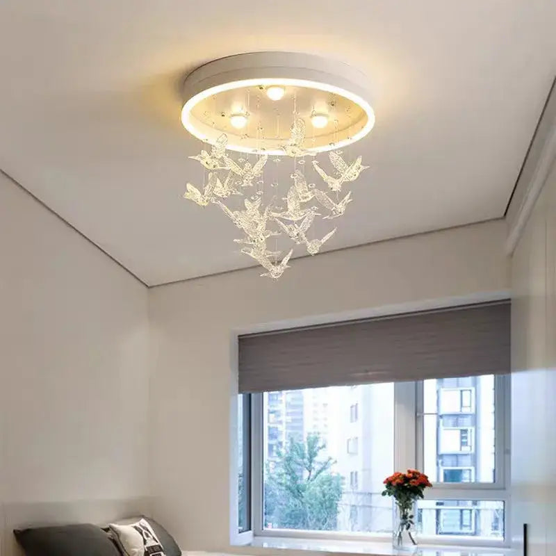 flying bird white crystal ceiling light for bedroom
