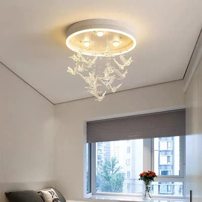 flying bird white crystal ceiling light for bedroom