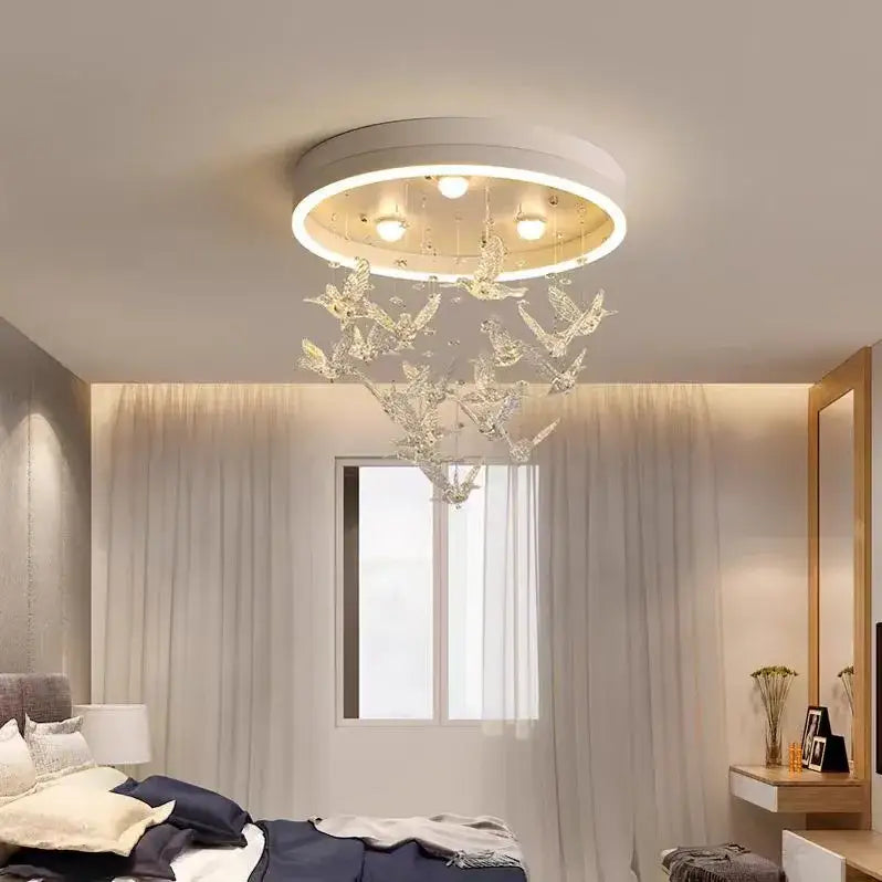 flying bird white crystal ceiling light for bedroom