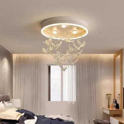 flying bird white crystal ceiling light for bedroom