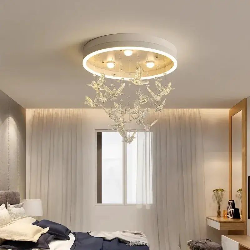 flying bird white crystal ceiling light for bedroom