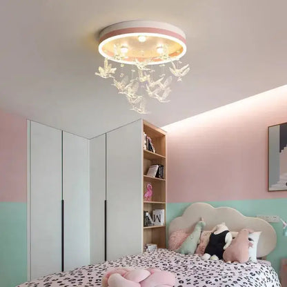 flying bird white crystal ceiling light for bedroom