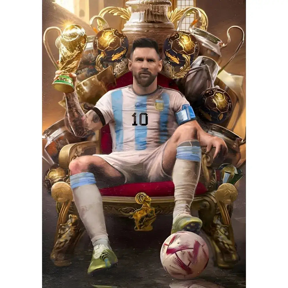 Framed football star m-messi poster golden trophy art bedroom decor