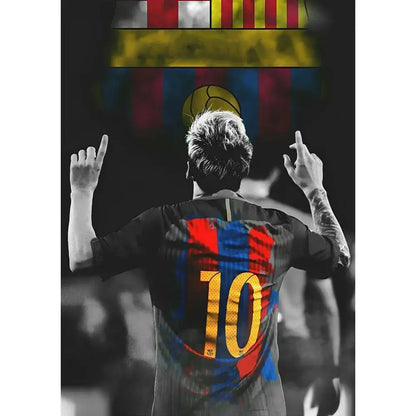 Framed football star m-messi poster golden trophy art bedroom decor